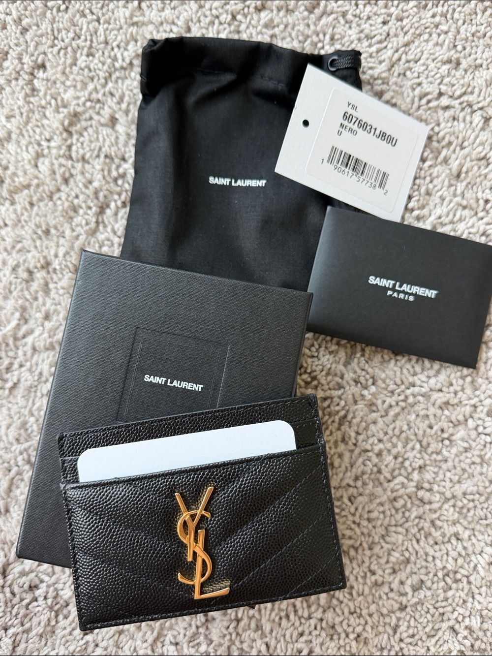Saint Laurent Black Card Holder with Gold Logo